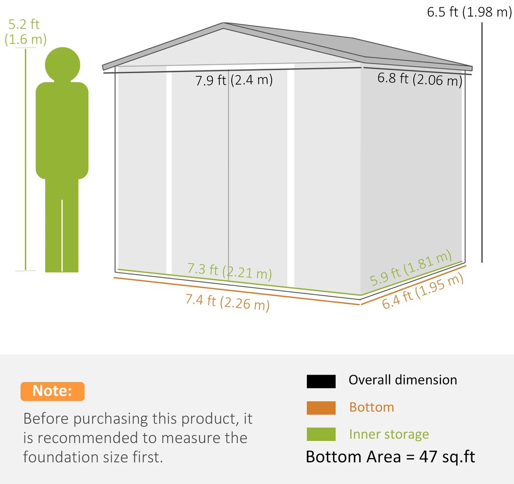 Outsunny Casa din metal, rezistent la intemperii și rugină, cu lacăt, 2,40 x 2,06 x 1,98 m, lemn | Aosom Romania