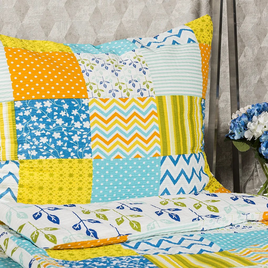 Lenjerie de pat bumbac crep 4Home Patchwork albastru,140 x 200 cm, 70 x 90 cm, 140 x 200 cm, 70 x 90 cm