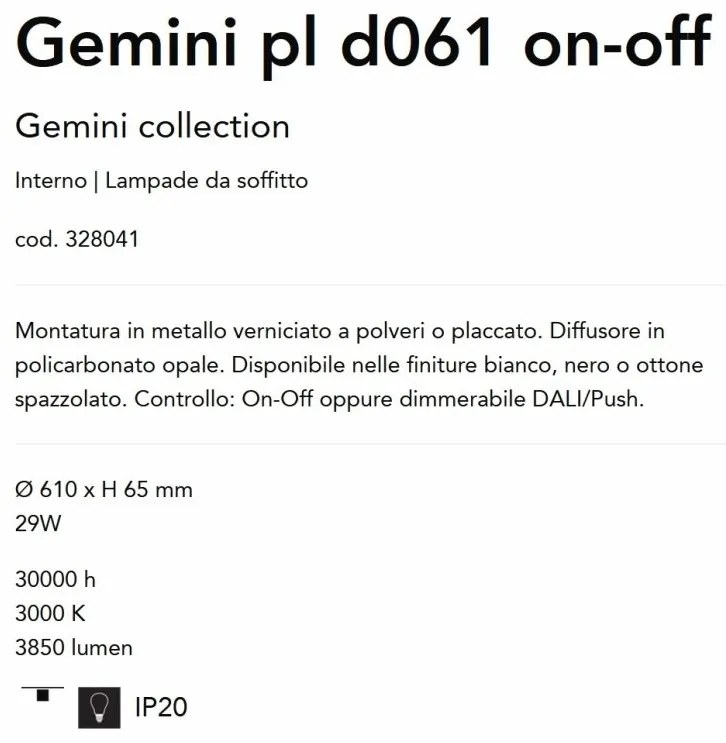 Plafoniera LED design circular GEMINI pl d061 on-off alb