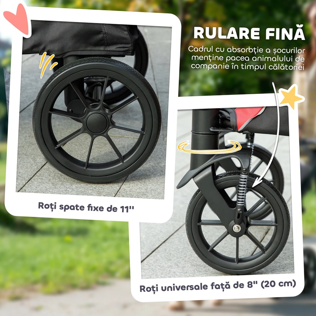 PawHut Cărucior Pliabil pentru Câini de Talie Mare cu Roți Detașabile, Pernă și Lese de Siguranță, 124x67x100 cm, Negru | Aosom Romania