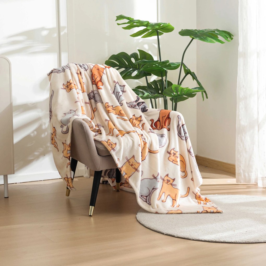 Patura Cocolino microplus COLORED CATS crem Dimensiune: 200 x 220 cm