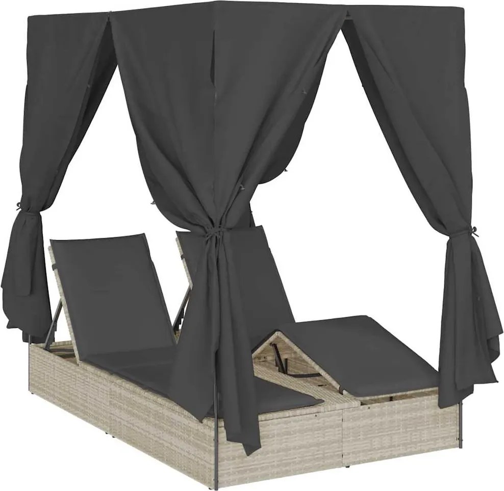 vidaXL Șezlong dublu Gri deschis 205 x 129 x 200 cm poliratan