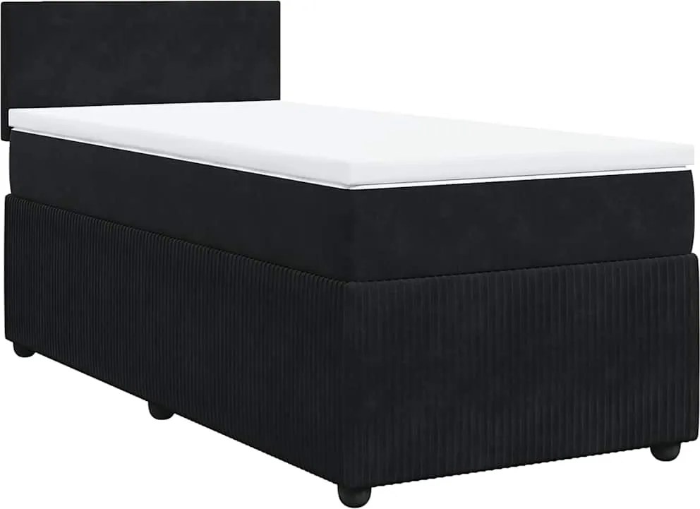 vidaXL Pat box spring cu saltea, negru, 100x200 cm, catifea