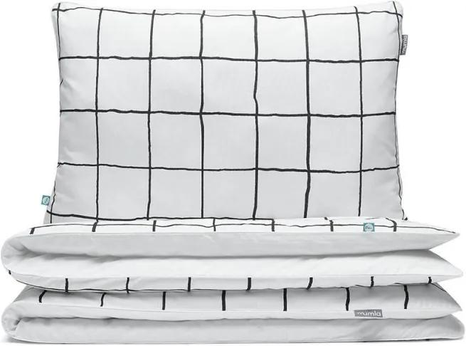 Lenjerie de pat alba din bumbac Grid Double Mumla (diverse dimensiuni)