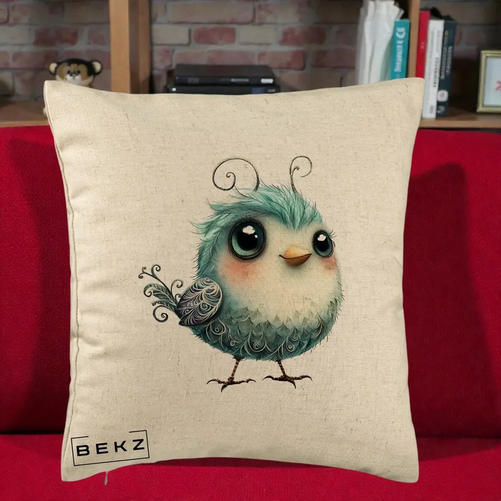 Perna Decorativa Pui Teal cu Aripioare Ornamentale, 40x40 cm, Bej, Husa Detasabila, Perna Inclusa, BEKZ®