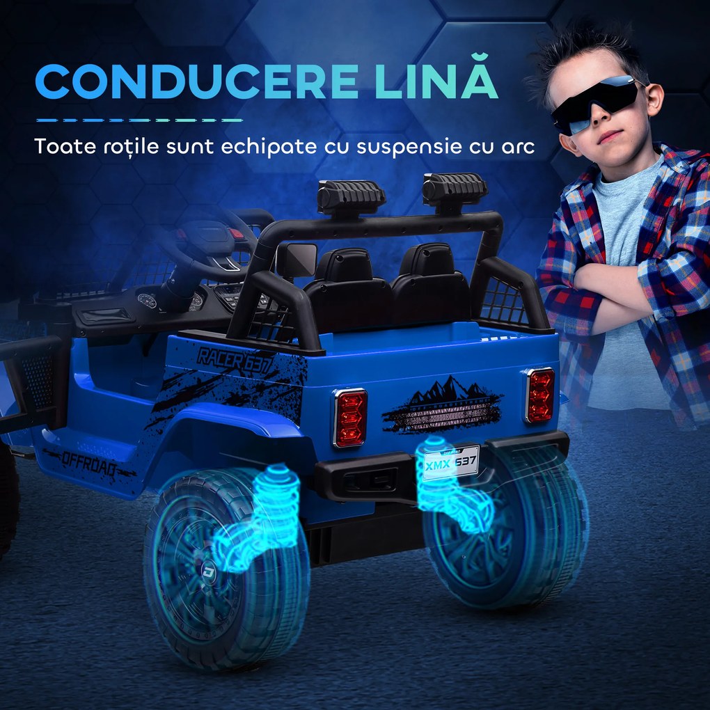AIYAPLAY Mașină Offroad pentru Copii 3-6 Ani 12V cu Telecomandă Albastru | Aosom Romania