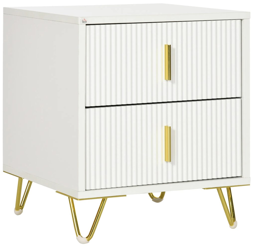 HOMCOM Noptieră cu 2 Sertare cu Mânere și Picioare Metalice Alb și Aur | Aosom Romania