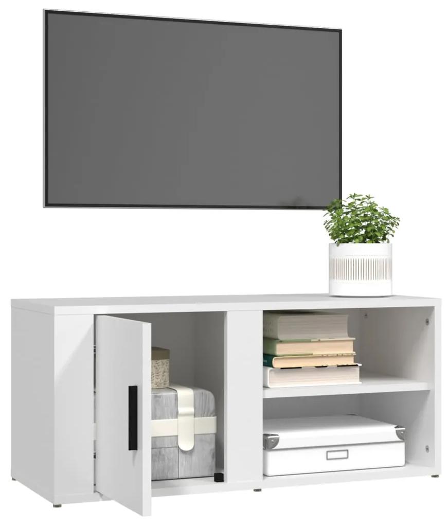 Comode TV, 2 buc., alb, 80x31,5x36 cm, lemn prelucrat 2, Alb