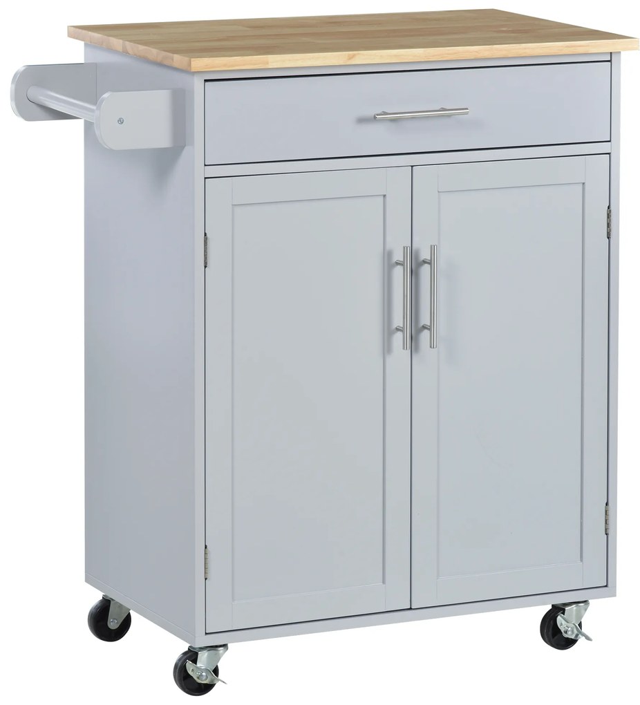 HOMCOM Dulap mobilier de bucătărie cu roți dulap de servire Insulă de bucătărie cu sertar de dulap și suport cârpe - gri | Aosom Romania