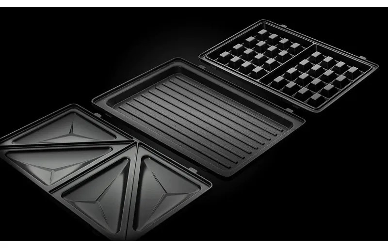 Sandwich maker Russell Hobbs Fiesta Deep Fill 24540-56 3in1, 750 W, 4 sandwich-uri, 3 placi diferite, Otel inoxidabil, Negru