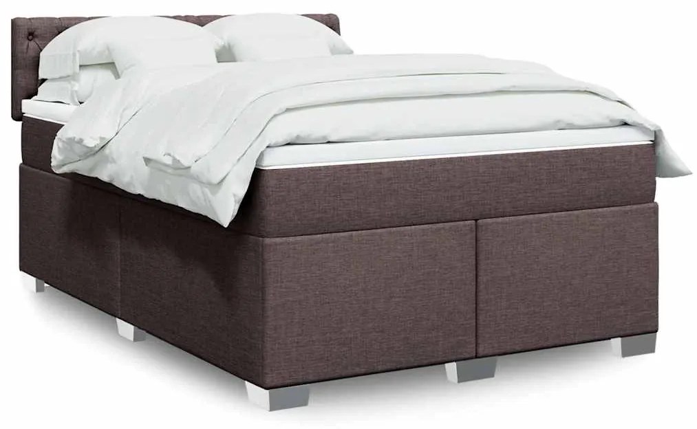 vidaXL Pat box spring cu saltea, maro închis, 140x200 cm, textil
