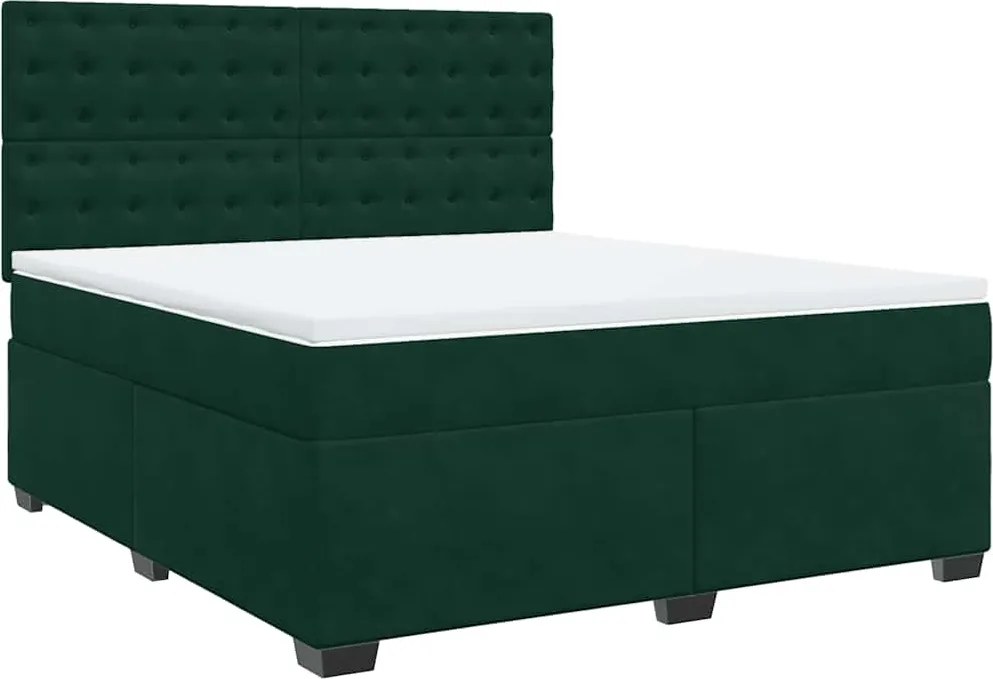 vidaXL Pat box spring cu saltea, verde închis, 180x200 cm, catifea
