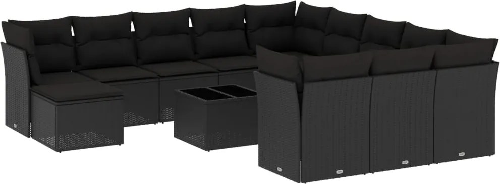 vidaXL Set mobilier de grădină cu perne, 13 piese, negru, poliratan