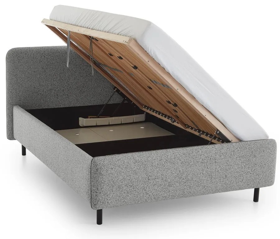 Pat matrimonial gri deschis tapițat cu spațiu de depozitare cu somieră 180x200 cm Primo – Meise Möbel