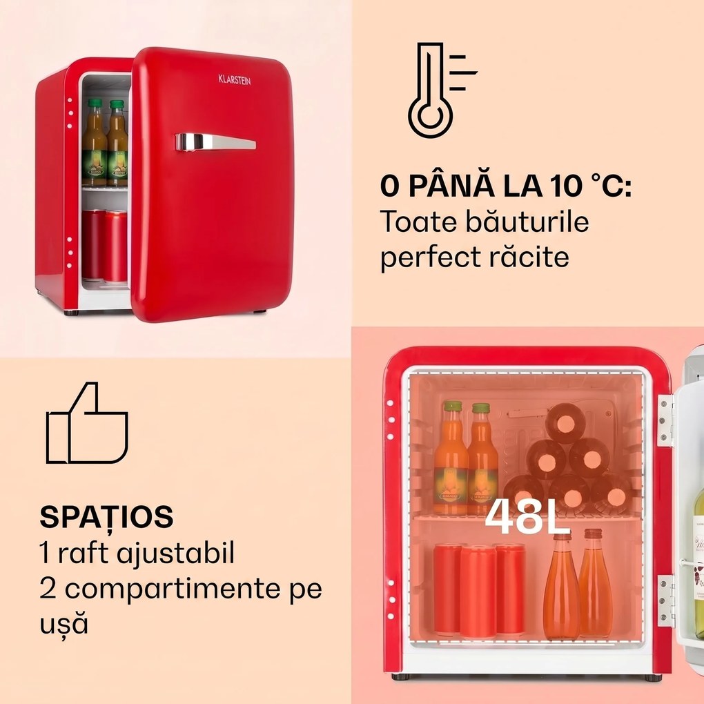 Klarstein Audrey Mini, frigider retro, 48 l, 2 compartimente, eficiență energetică clasa F