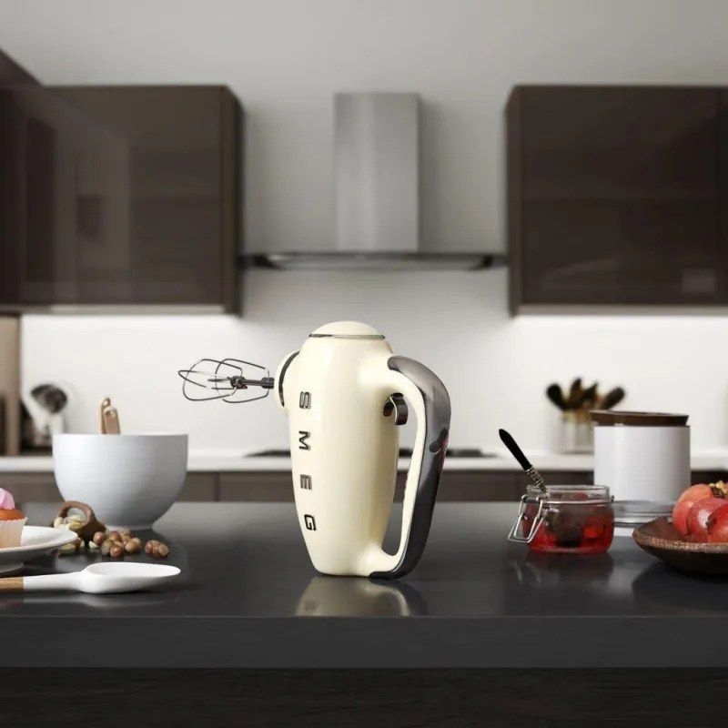 Mixer manual SMEG 50's Style HMF01CREU, 250 W, 9 viteze, Functie Turbo, Afisaj LED, Timer, Accesorii, Crem