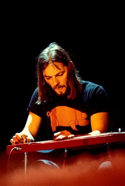 Fotografie February 1977: concert of rock band Pink Floyd at the Paris pavilion: guitarist and singer David Gilmour.