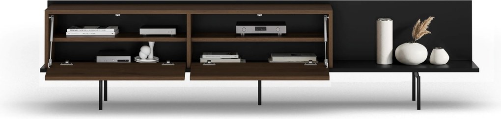 Comodă TV Zenar 200 cm cu picioare metalice - nuc elegant / negru