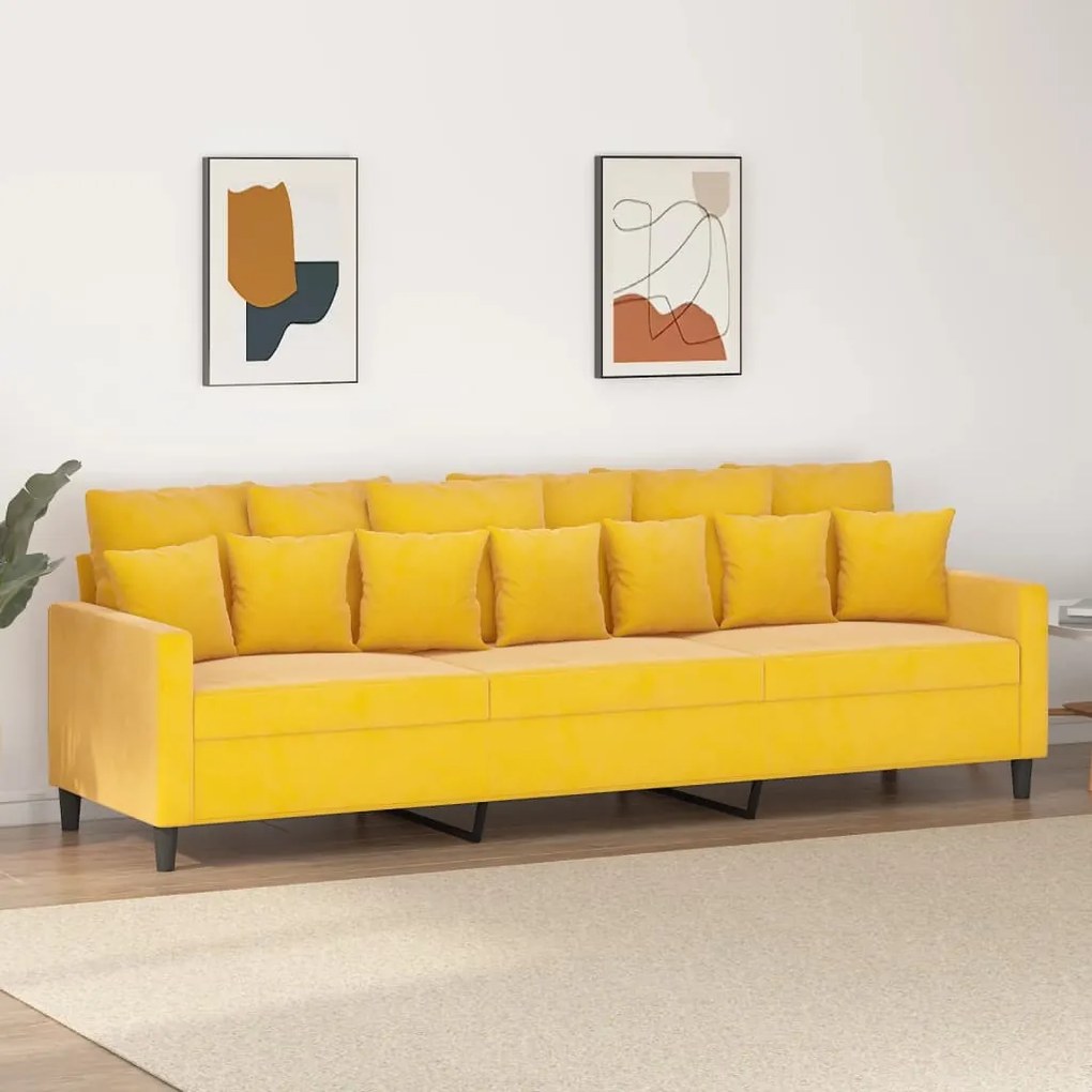 348901 vidaXL Canapea cu 3 locuri, galben, 210 cm, catifea