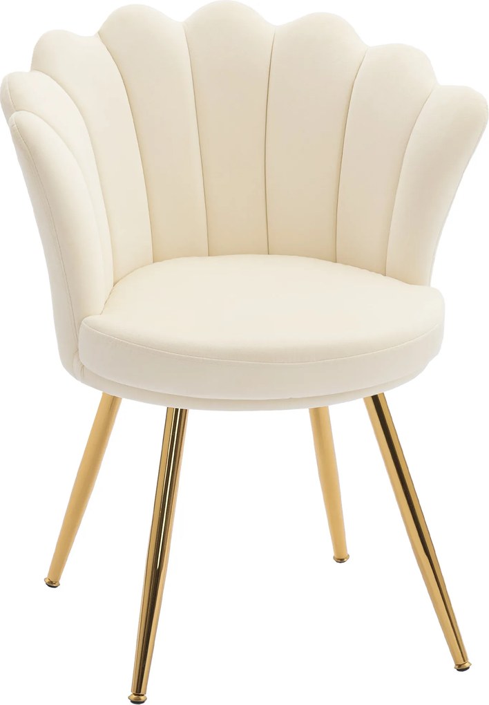 HOMCOM Fotoliu scoică scaun pentru masă de toaletă fotoliu din catifea fotoliu de salon cu picioare din metal auriu bej | Aosom Romania