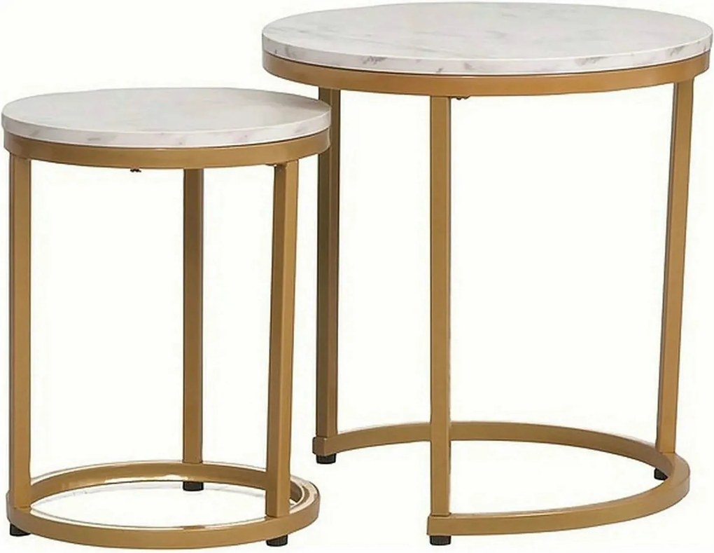 Set 2 masute cafea HOLA, alb cu efect de marmura/auriu, PAL laminat/ot