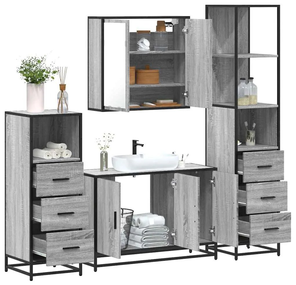 vidaXL Set de mobilier de baie 4 piese Lemn stratificat gri Sonoma