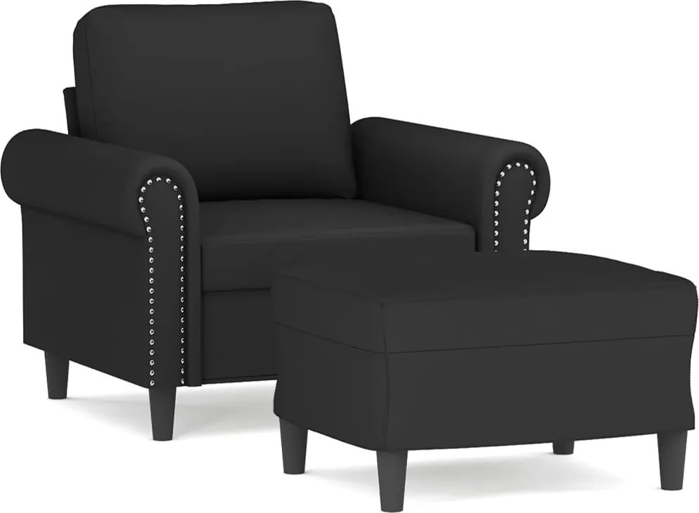 vidaXL Fotoliu canapea cu taburet, negru, 60 cm, catifea