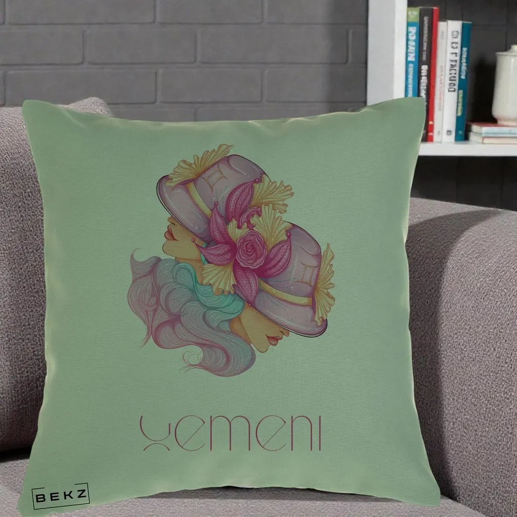 Perna Personalizata Zodie Gemeni, 40x40 cm, Verde, Husa Detasabila, Perna Inclusa, BEKZ®
