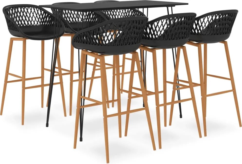 vidaXL Set mobilier de bar, 7 piese, negru