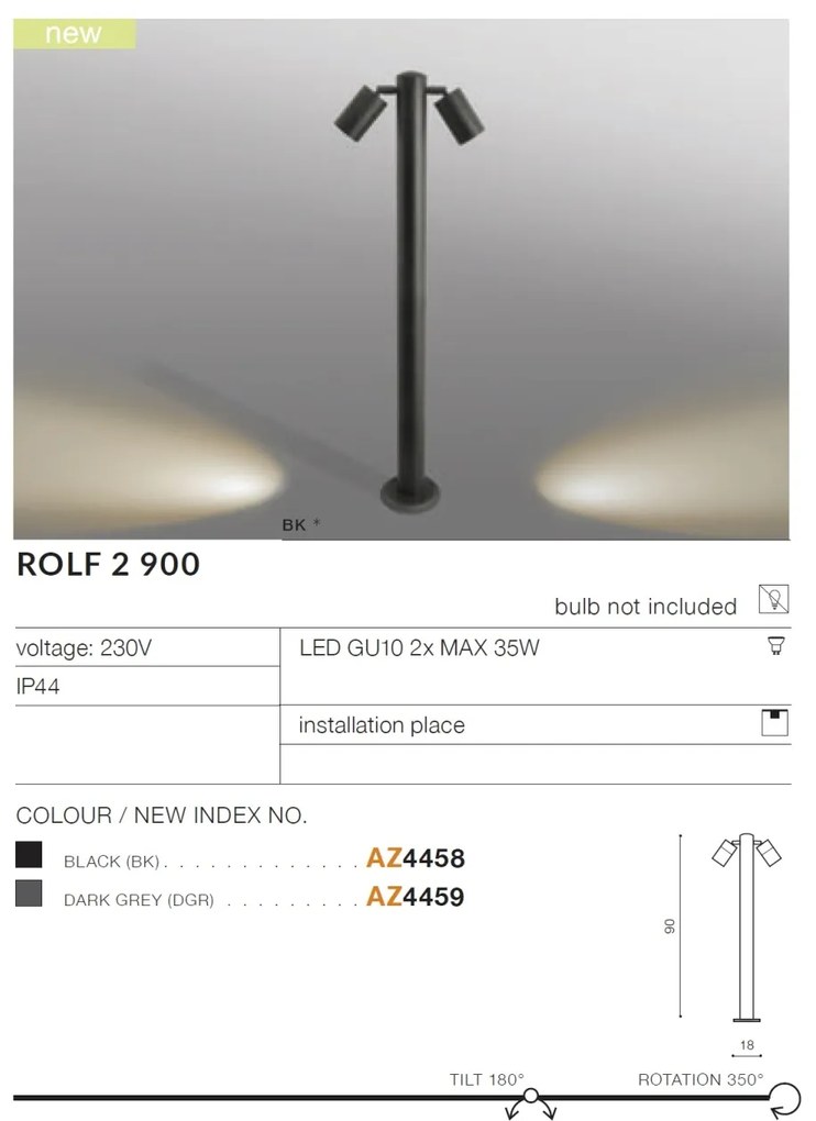 Stalp de exterior cu spoturi directionabile IP44 ROLF 2 90cm gri