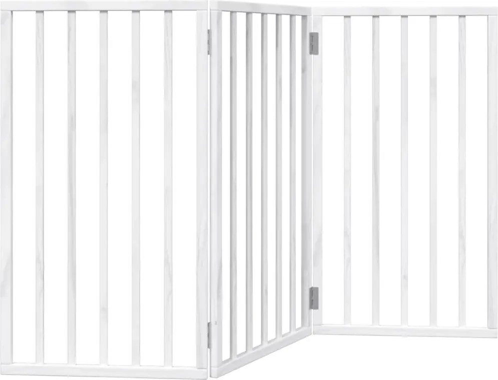 vidaXL Poartă de acces pentru câini pliabilă, 3 panouri, albă, 150 cm, lemn de plop