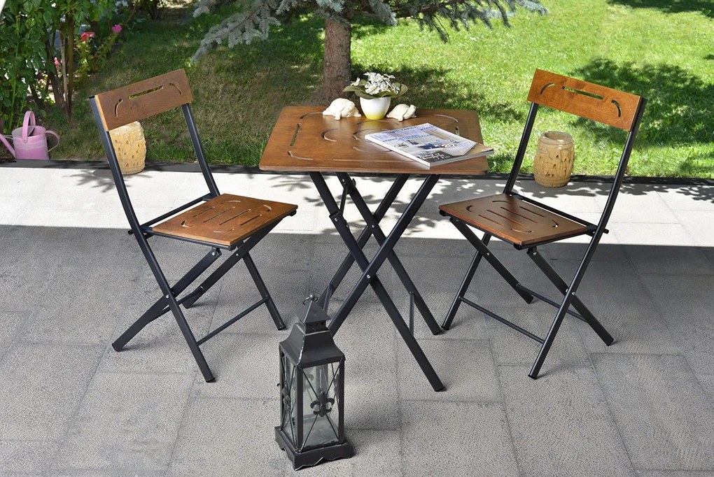 Set masă scaune de grădină (3 buc) Bonita (nuc + Negru). 1083037