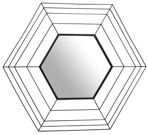 Oglinda hexagonala cu rama din metal neagra Romeo, 1.5cm (L / D) x 69cm (W) x 79.5cm (H)