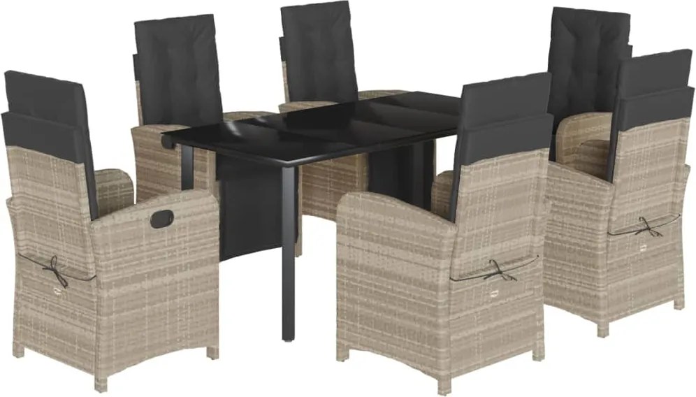 vidaXL Set mobilier de grădină cu perne, 7 piese gri deschis poliratan