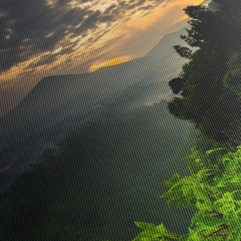 Tablou - peisaj montan verde (cu ceas) (90x30 cm)