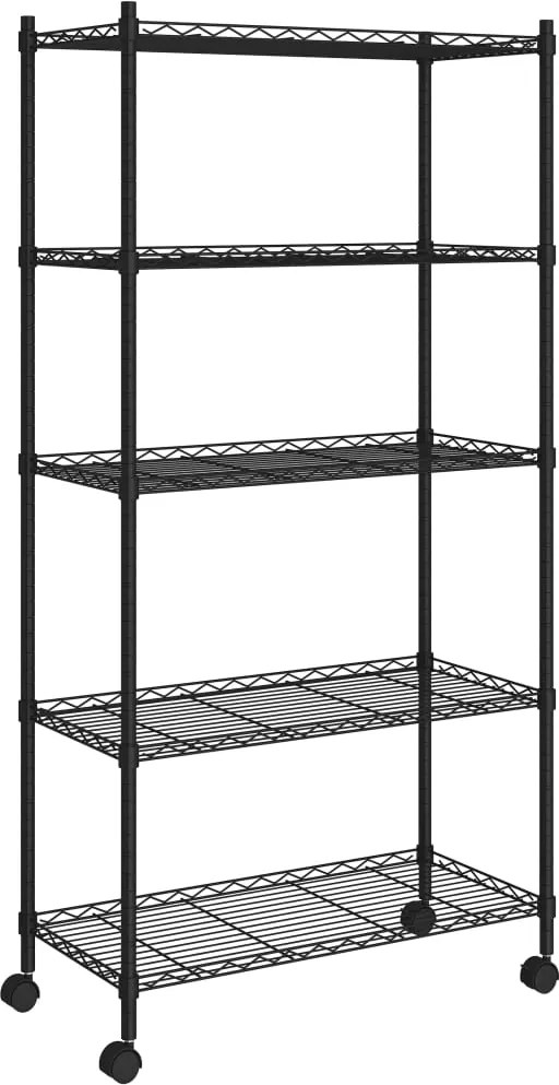 vidaXL Raft depozitare cu roți 5 niveluri negru 75x35x155 cm 250 kg