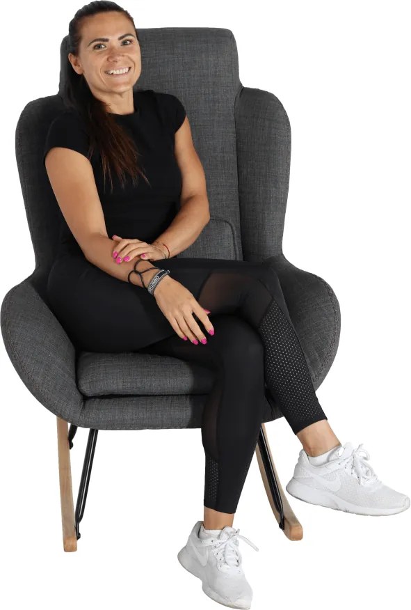 Fotoliu balansoar, material textil gri/lemn, HARPER