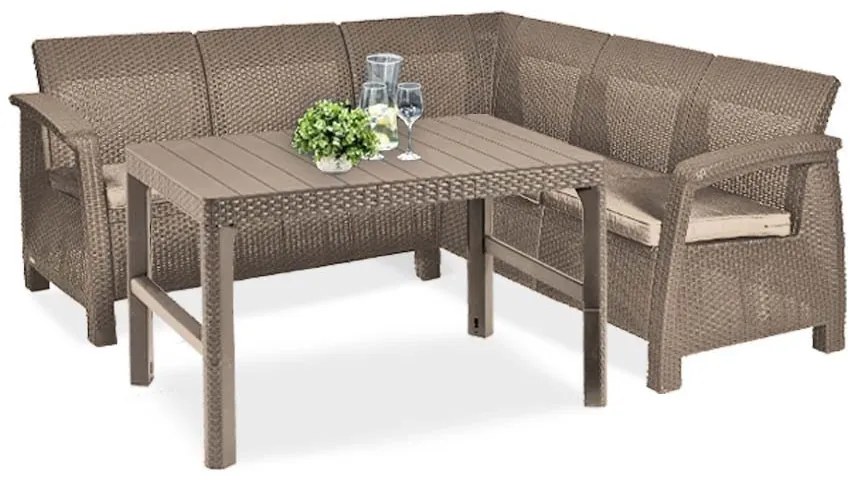 Canapea de colț mică Corfu relax cu masă Lyon cappuccino