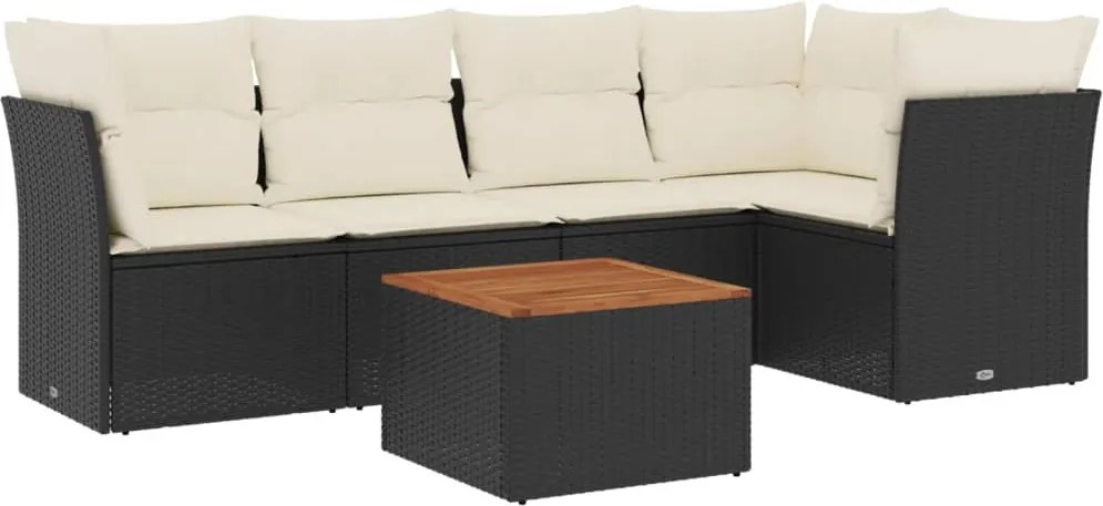 vidaXL Set mobilier de grădină cu perne, 6 piese, negru, poliratan