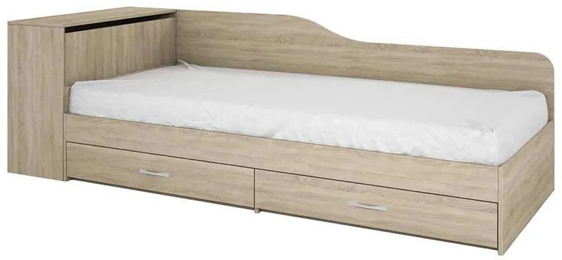 Pat single Elian, 228x87x71 (82x190) cm, spatiu depozitare, culoare sonoma, pal