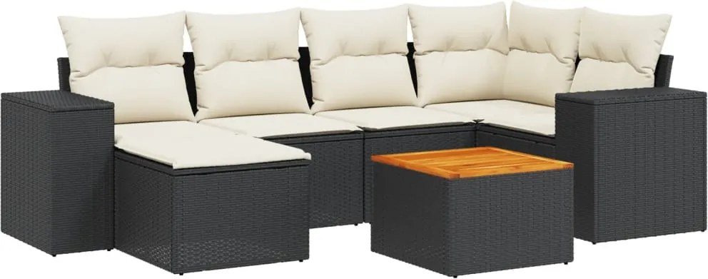 vidaXL Set canapele de grădină cu perne, 7 piese, negru, poliratan