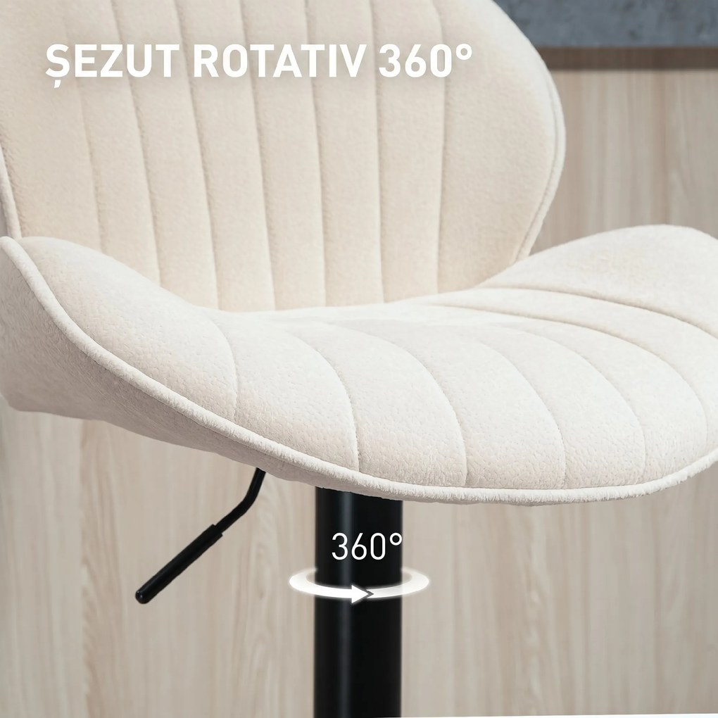 HOMCOM Set de 2 Scaune de Bar cu Suport pentru Picioare, din Țesătură cu Efect de Cinilie, 48x50x94-115 cm, Negru și Bej | Aosom Romania