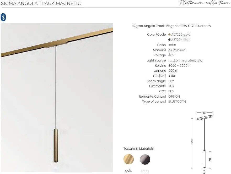 Pendul magnetic Smart pentru sina magnetica SIGMA, ANGOLA 12W CCT auriu