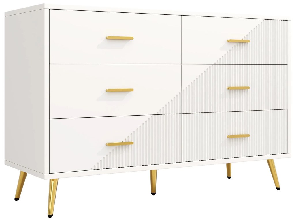 Comodă de sufragerie cu 6 sertare spațioase, Alb | Aosom Romania