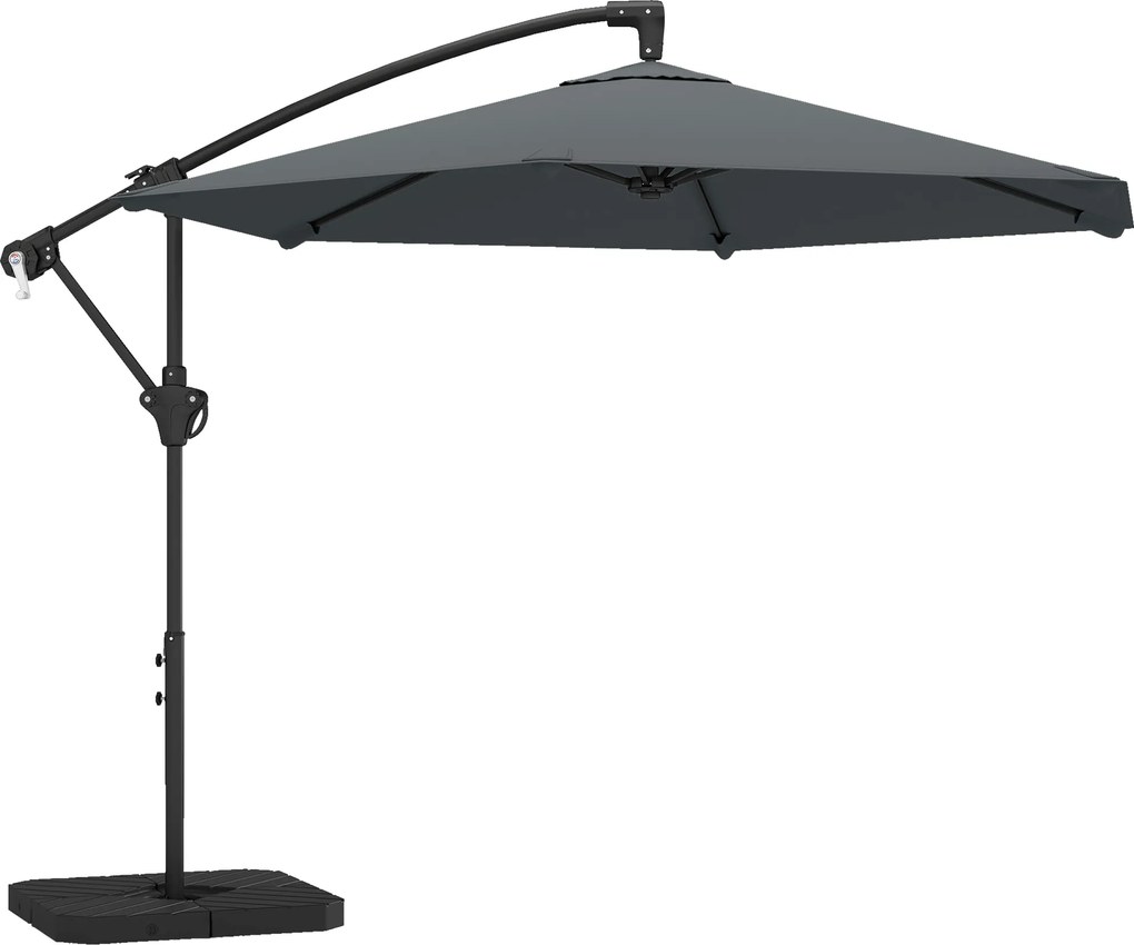 Outsunny Umbrelă de Grădină Offset 3x3 m, Umbrelă de Exterior cu Greutăți Reumplibile, Bază în Formă de Cruce, Sistem de Blocare, Manivelă, pentru Piscină Terasă, UV 30+, Gri Închis | Aosom Romania