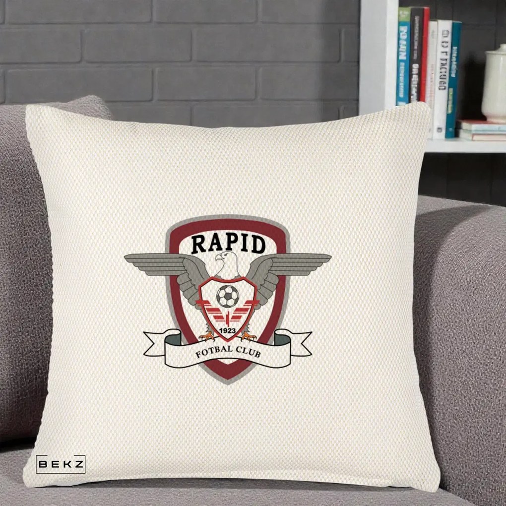 Perna Personalizata Rapid Fotbal Club 1923, 40x40 cm, Crem Reliefat, Husa Detasabila, Perna Inclusa, BEKZ®