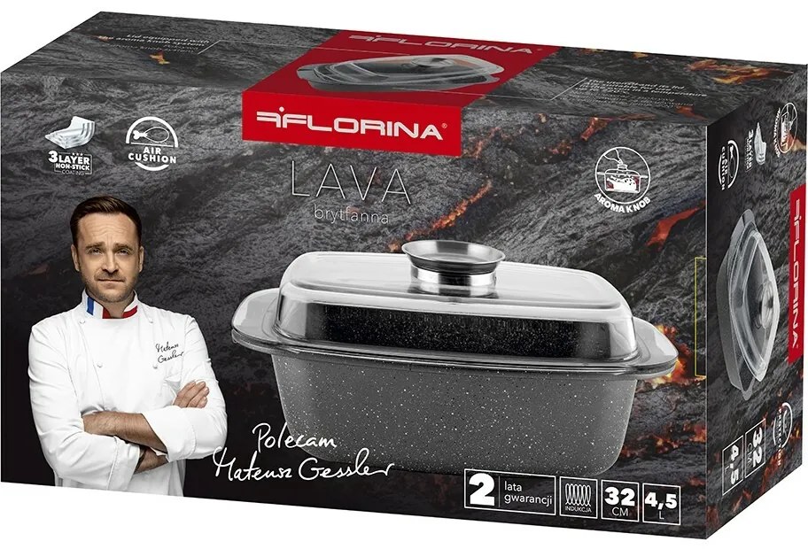 Florina Tigaie din aluminiu cu capac aromat Lava 4,5 l, 32 × 22 × 11 cm