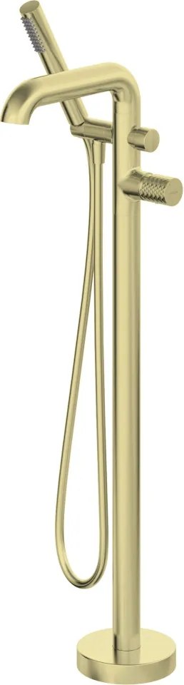 🛁 Baterie freestanding pentru cadă SILIA HEXA, cu set de duș – Finisaj auriu periat – Cod BHS_R17M