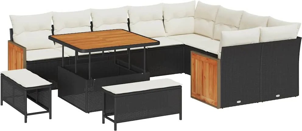 vidaXL Set de canapele pentru grădină 13 pcs Negru și Crem poliratan