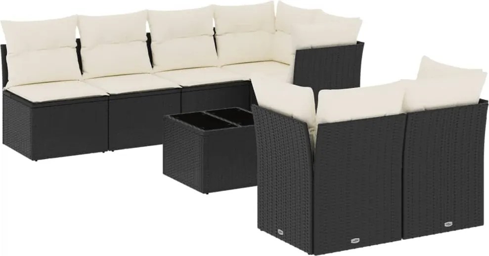 vidaXL Set mobilier de grădină cu perne, 8 piese, negru, poliratan